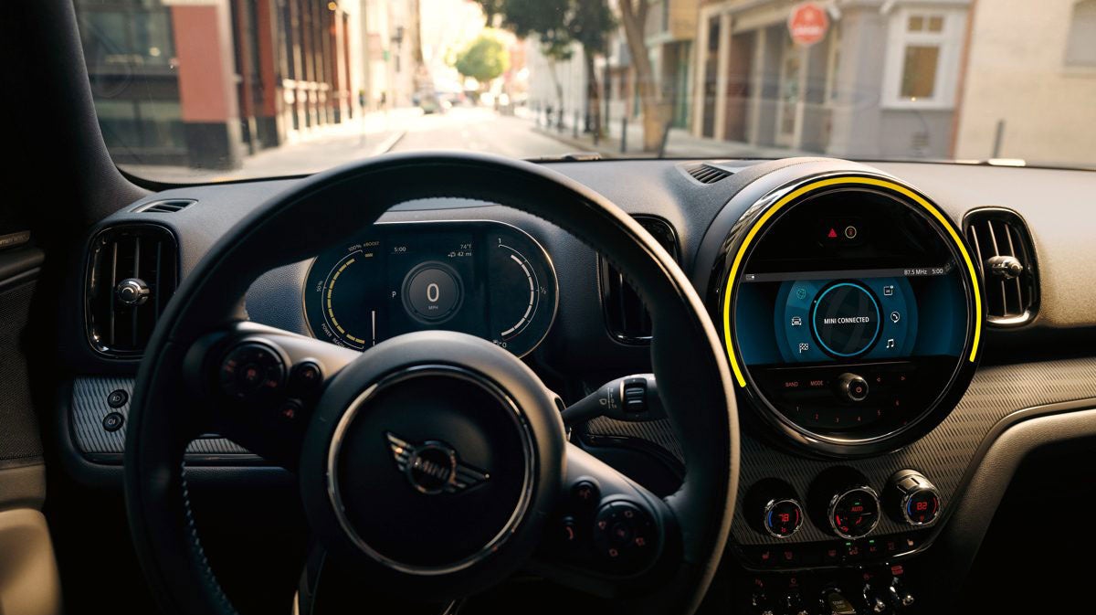 The MINI Cooper SE Countryman PHEV steering wheel. MINIDemo2 in Derwood MD